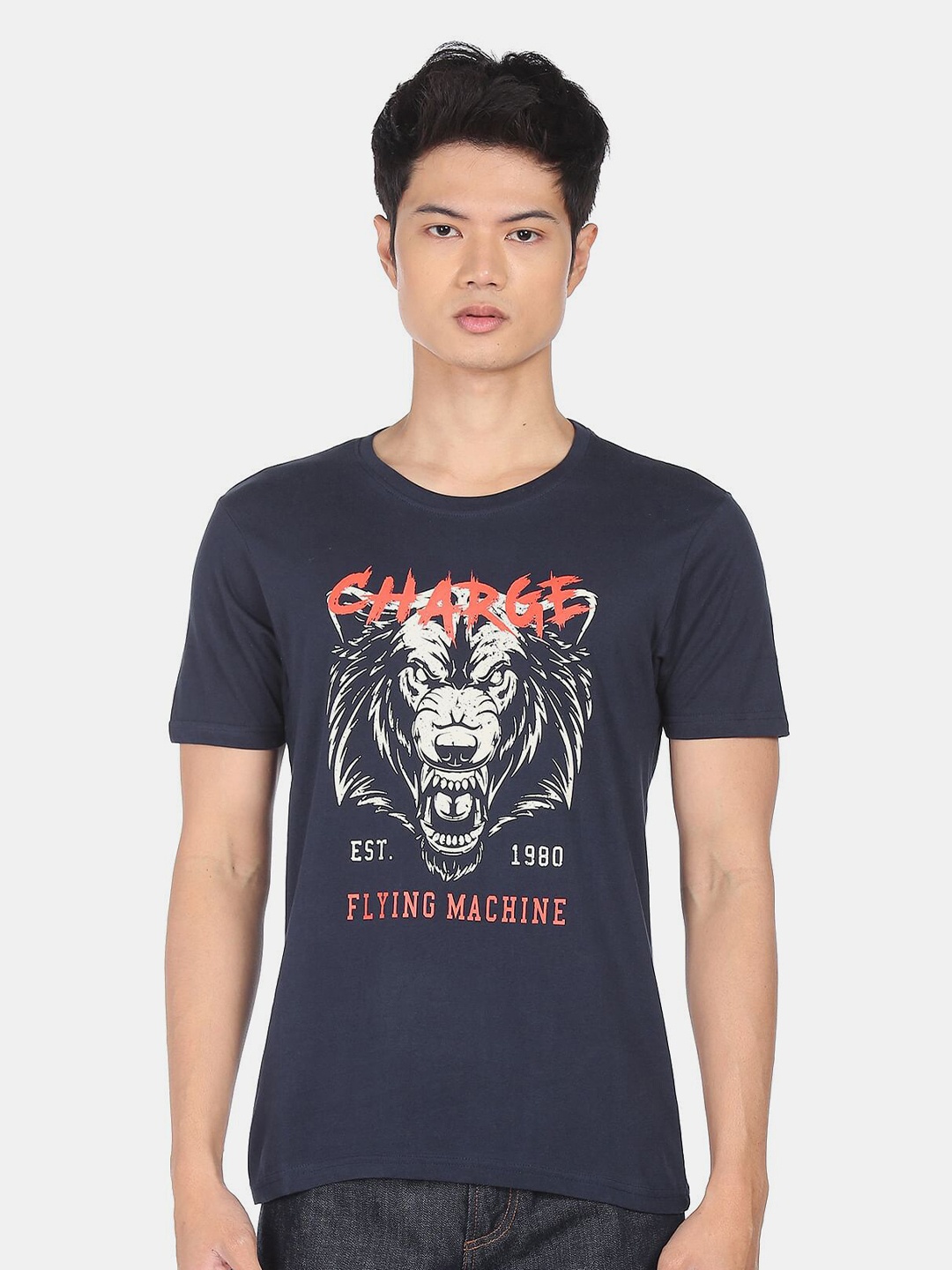 

Flying Machine Men Blue Typography Printed T-shirt