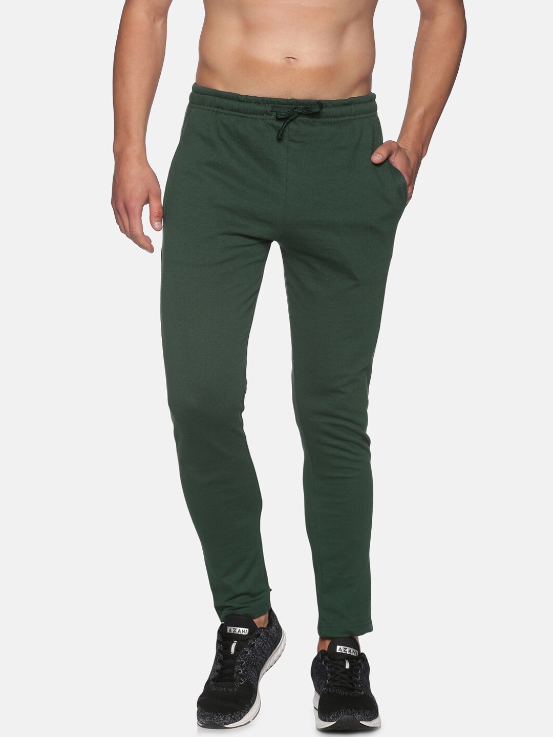 

MASH UNLIMITED Men Olive Green Solid Slim Fit Cotton Track Pants