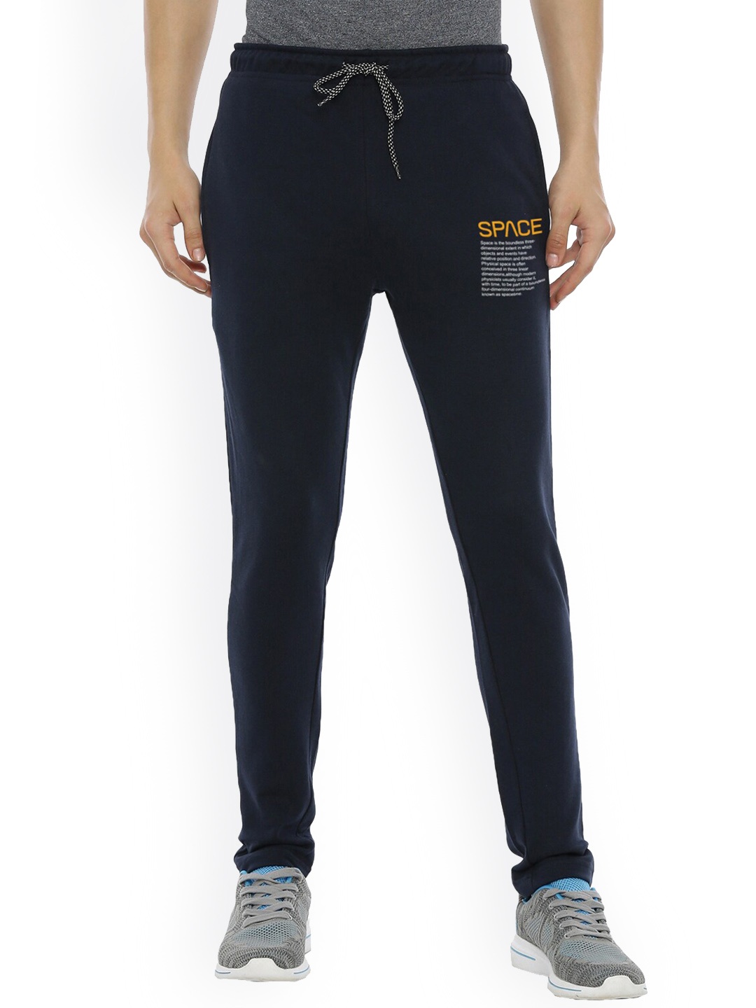 

MASH UNLIMITED Men Navy Blue Solid Slim Fit Cotton Track Pants