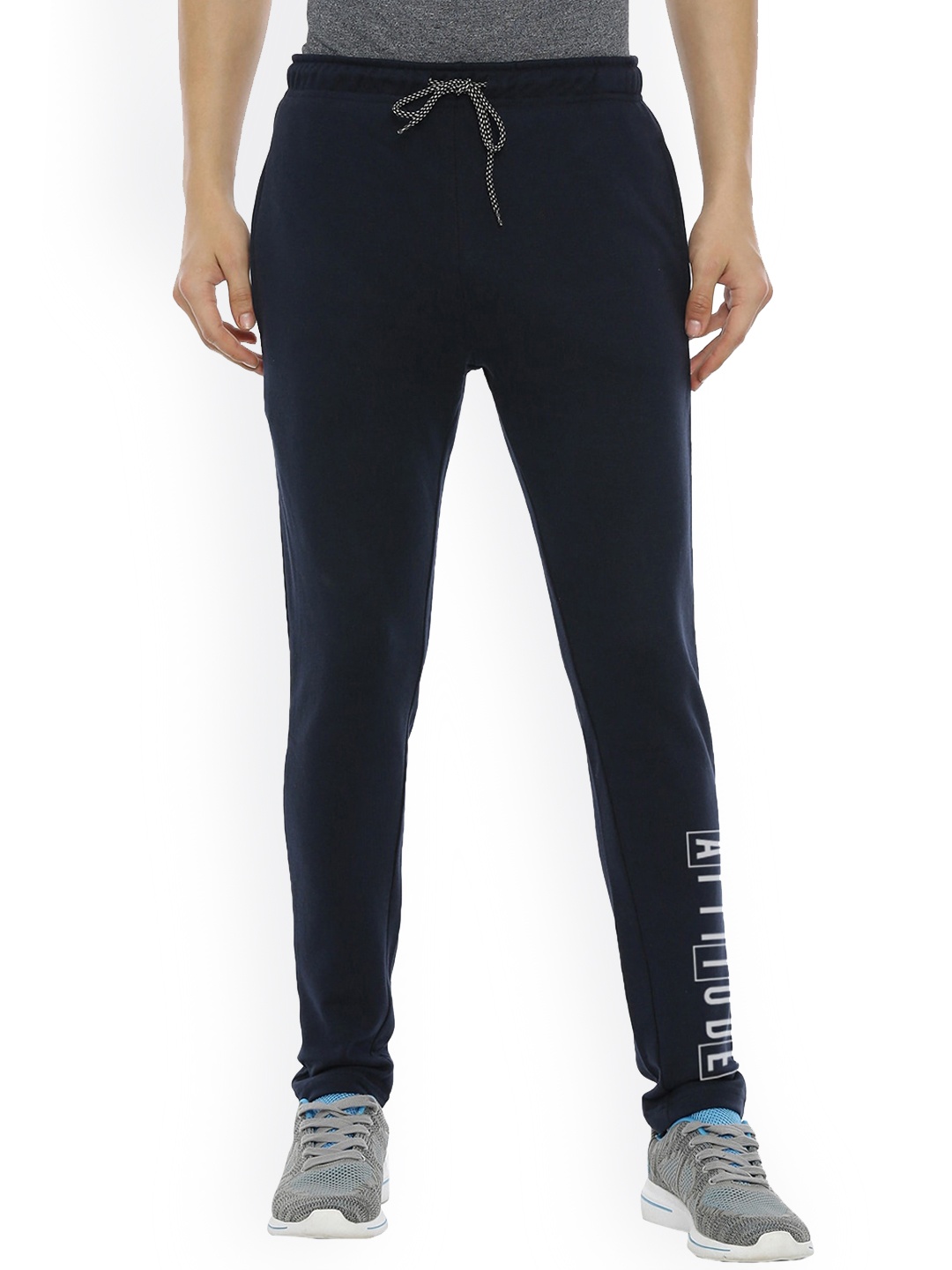 

MASH UNLIMITED Men Navy Blue Solid Slim Fit Cotton Track Pants