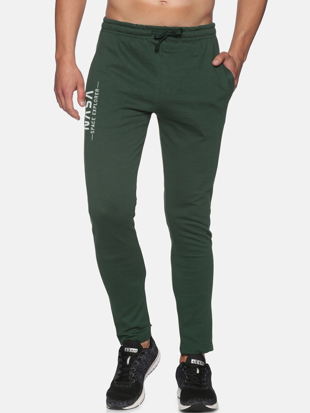 

MASH UNLIMITED Men Olive Graphic Printed Cotton Slim-Fit Track Pants