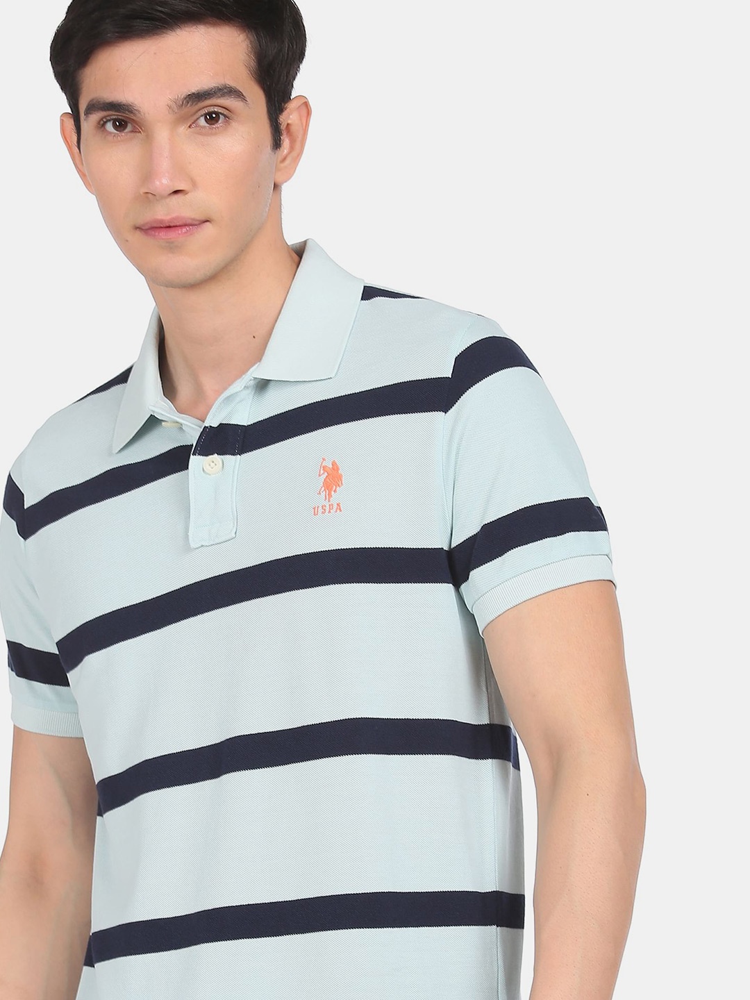 

U.S. Polo Assn. Men Blue & Black Striped Polo Collar T-shirt