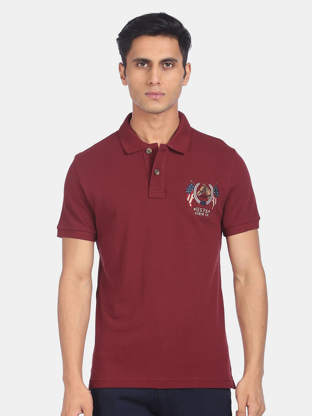 

U.S. Polo Assn. Denim Co. Men Red Solid Polo Collar T-shirt