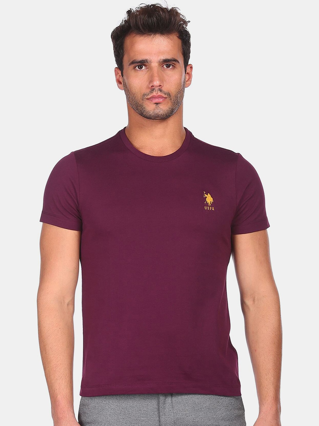 

U S Polo Assn Men Purple Solod Brand Logo T-shirt