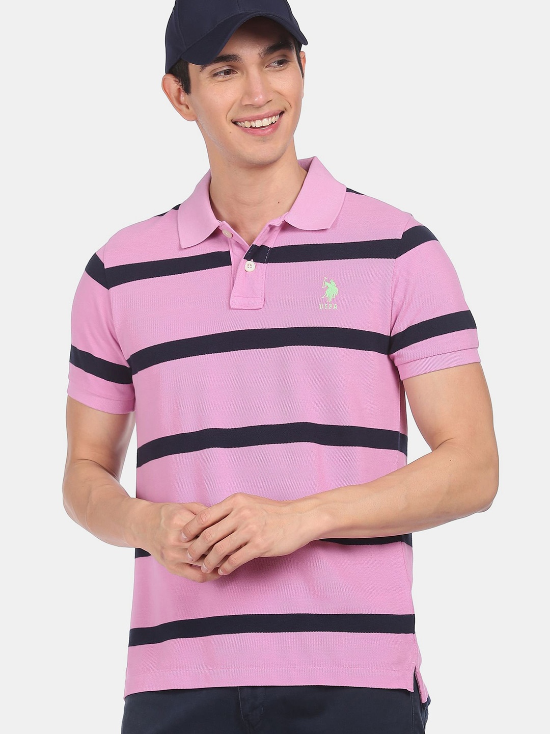 

U S Polo Assn Men Lavender & Black Striped Polo Collar T-shirt