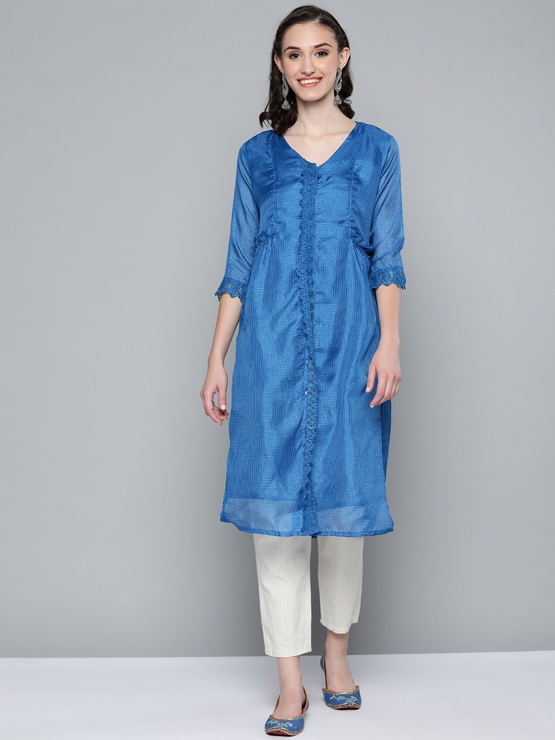 

HERE&NOW Women Blue Self-Design Kurta