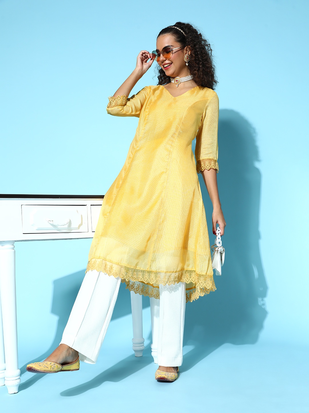 

HERE&NOW Women Mustard A-Line Kurta