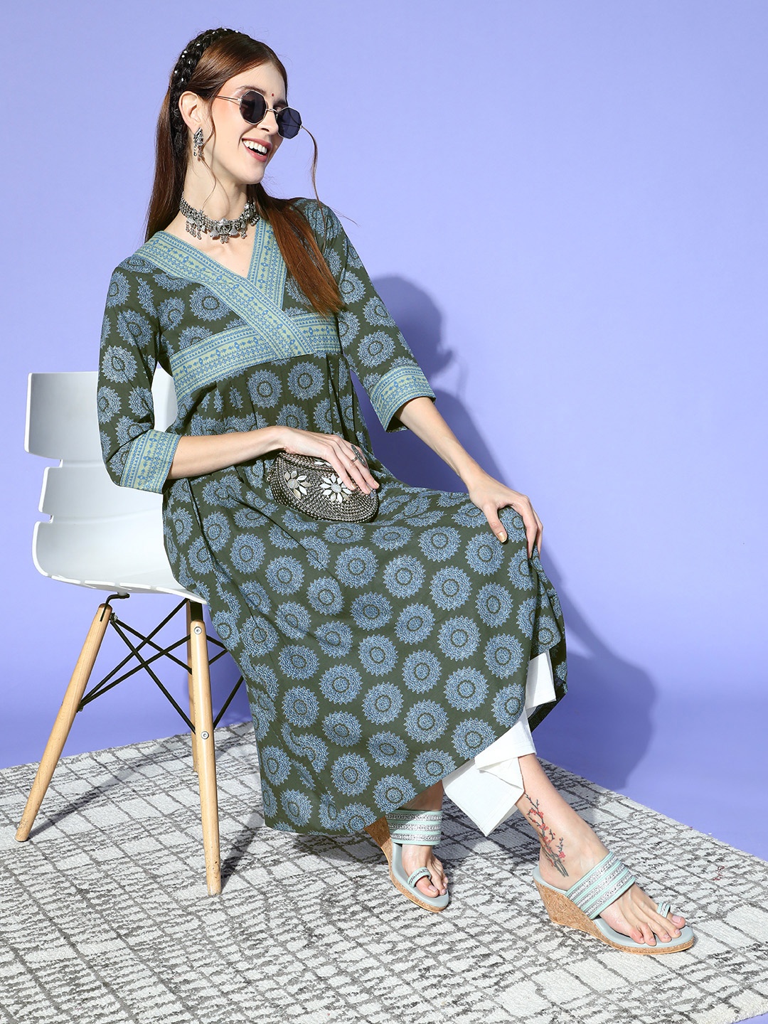 

HERE&NOW Lovely Olive Cotton All in the Details Kurta