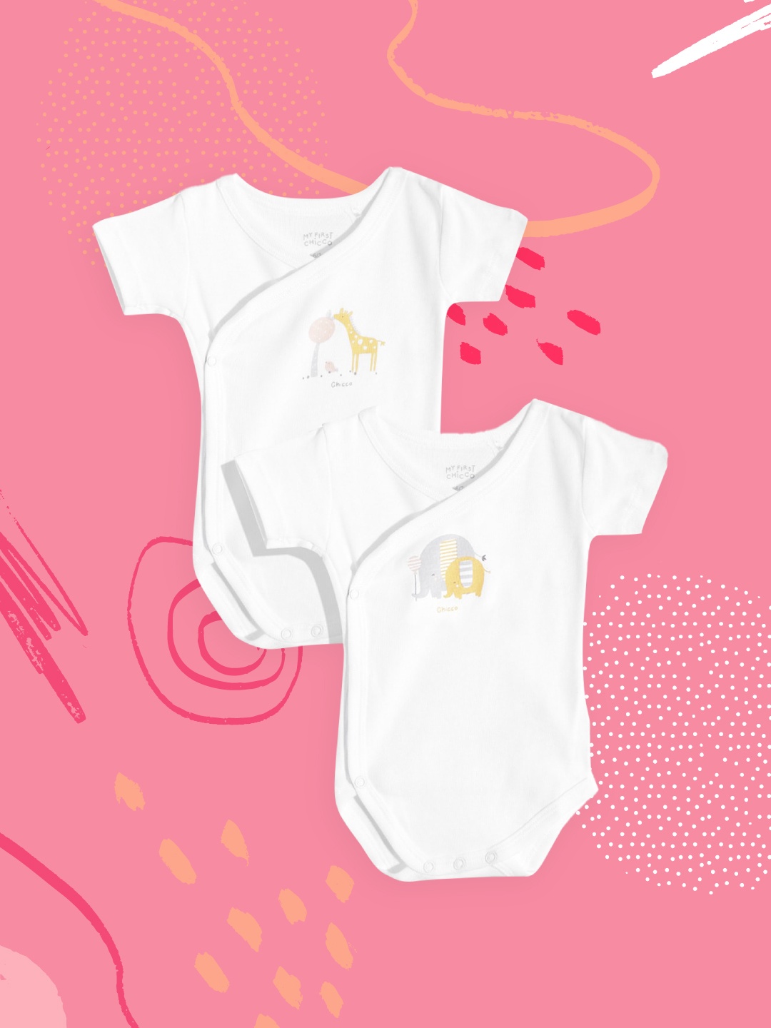 

Chicco Infant Kids Pack of 2 Solid Pure Cotton Wraparound Bodysuits, White