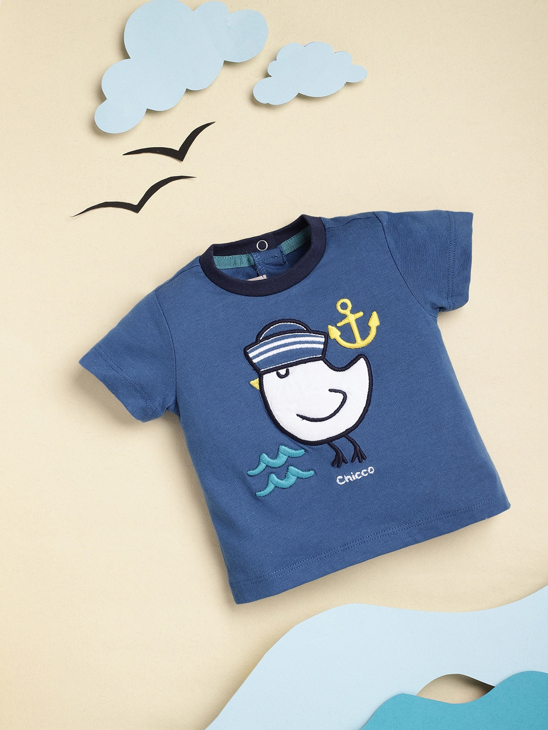 

Chicco Infant Boys Blue & White Pure Cotton Applique T-shirt