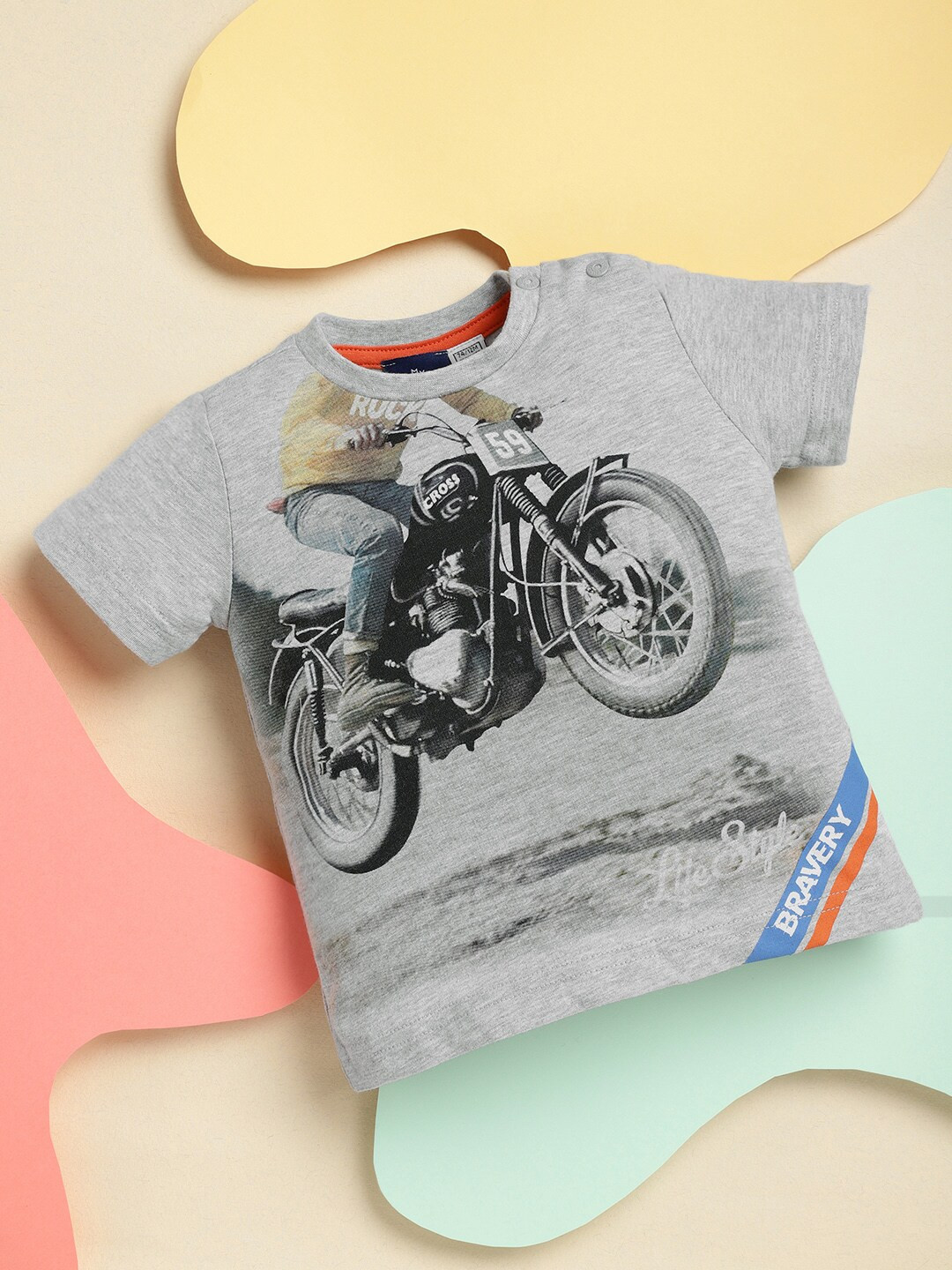 

Chicco Boys Grey Melange & Black Bike Printed T-shirt