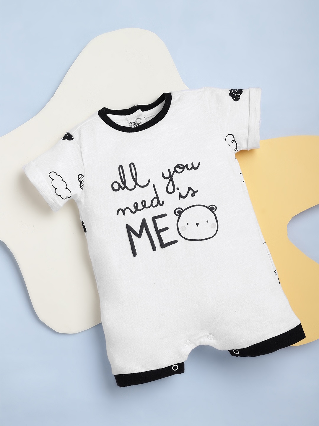 

Chicco Infants White & Black Printed Pure Cotton Rompers