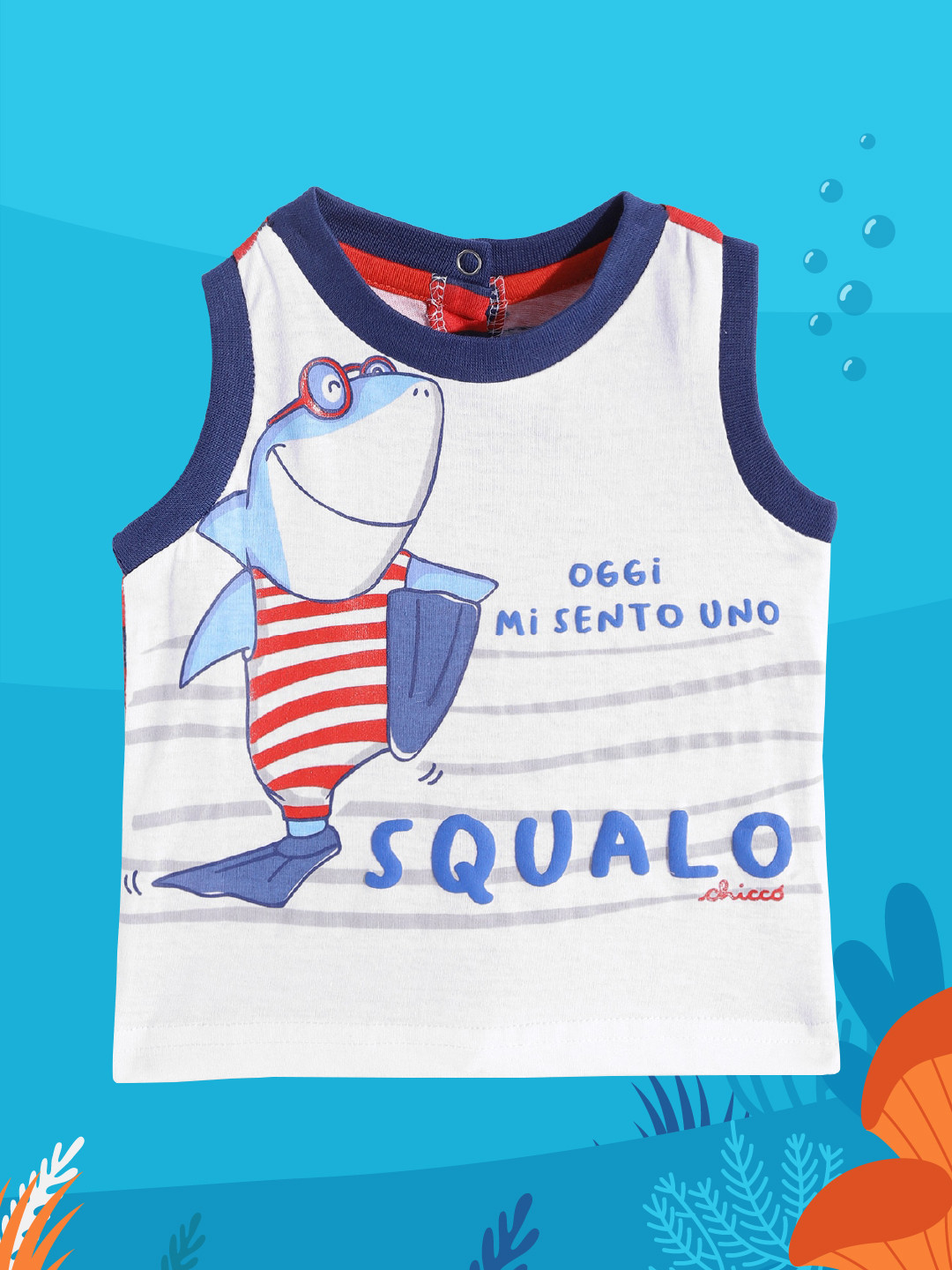 

Chicco Infant Boys White & Blue Graphic Printed Cotton T-shirt