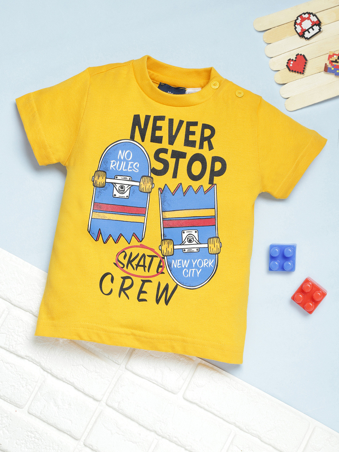 

Chicco Boys Yellow & Blue Printed Pure Cotton T-shirt
