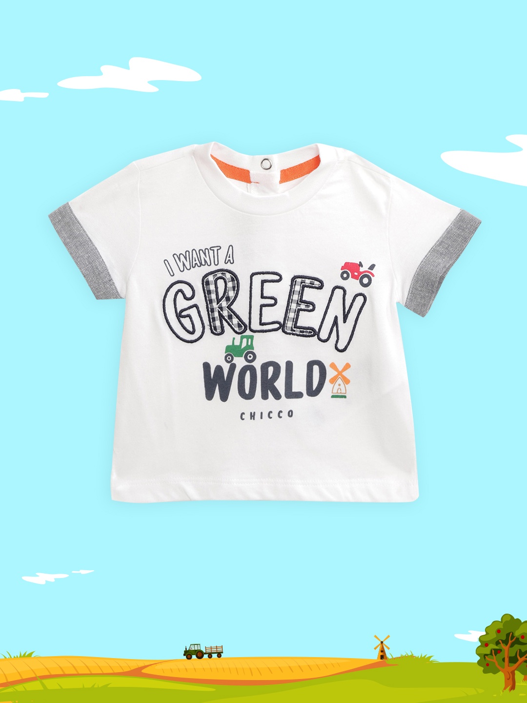 

Chicco Infant Boys White & Navy Blue Typography Printed Pure Cotton T-shirt