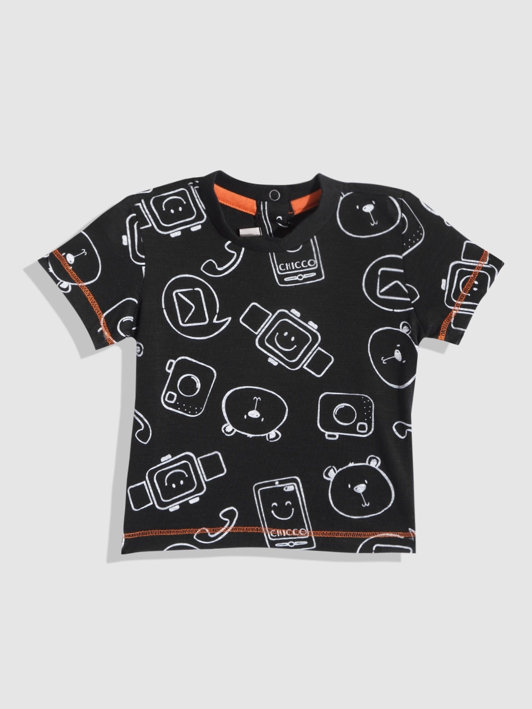 

Chicco Boys Black & White Conversational Printed Cotton T-shirt