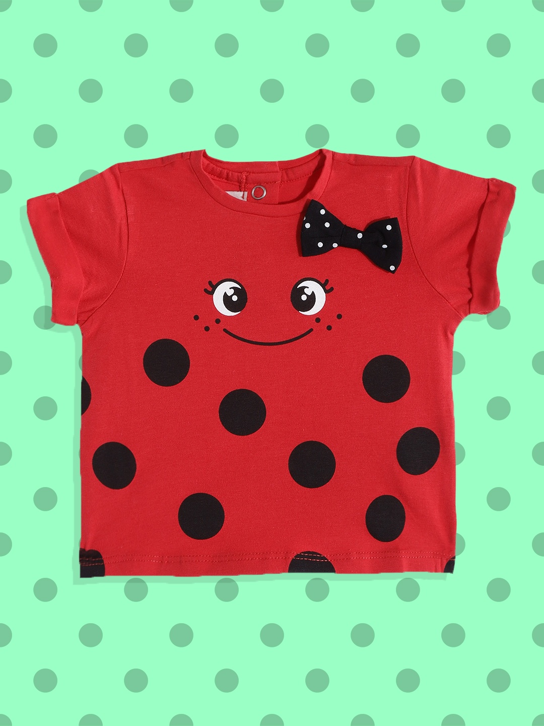 

Chicco Girls Red & Black Polka Dot Print T-shirt with Bow Detail