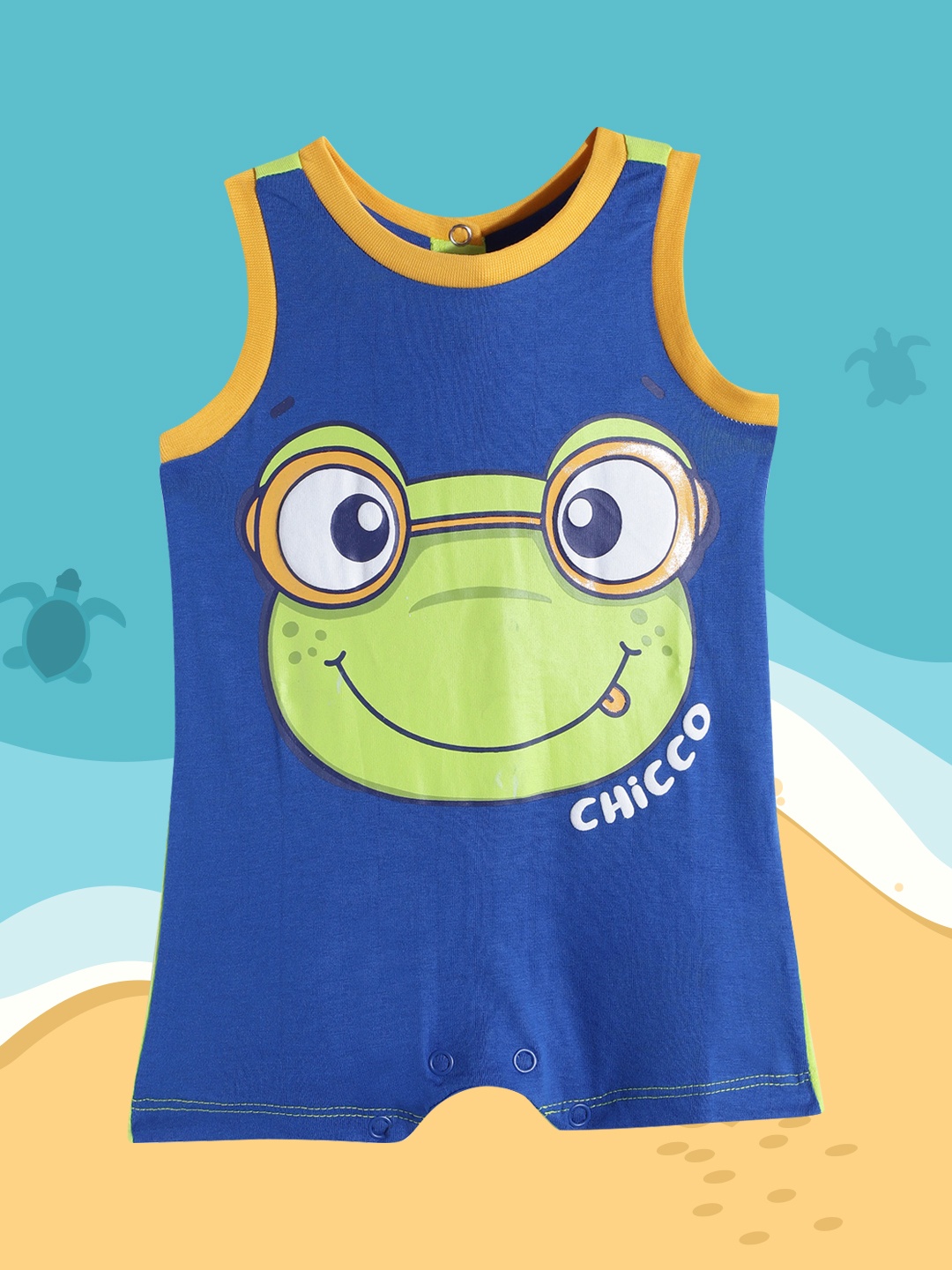 

Chicco Infant Boys Blue & Green Graphic Print Cotton Rompers