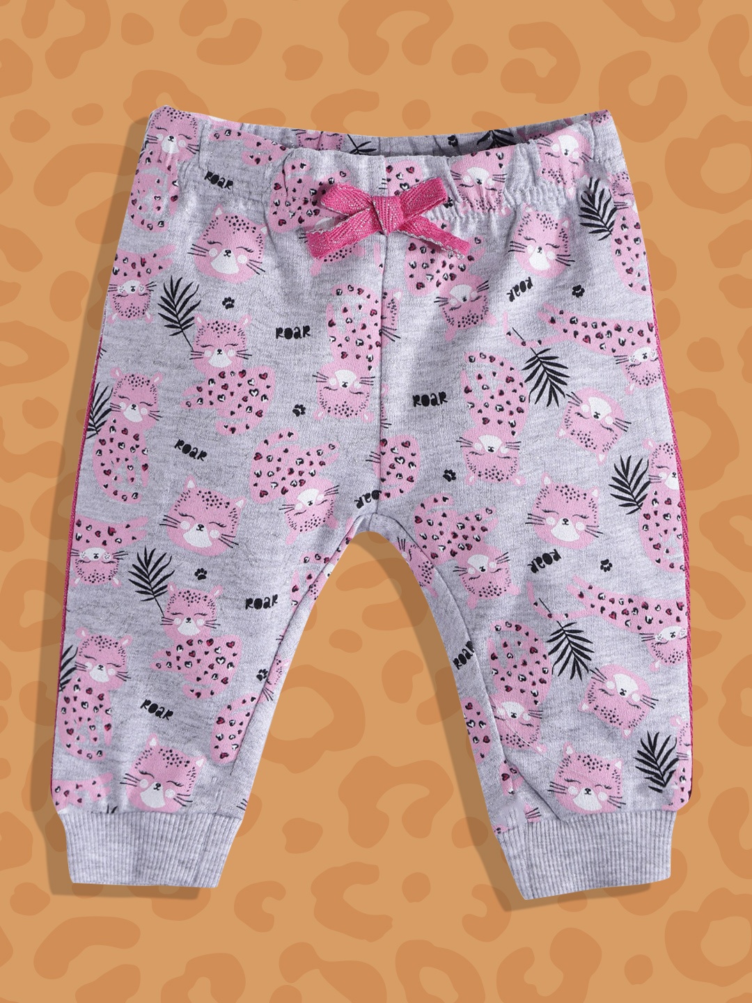 

Chicco Girls Grey Melange & Pink Printed Joggers