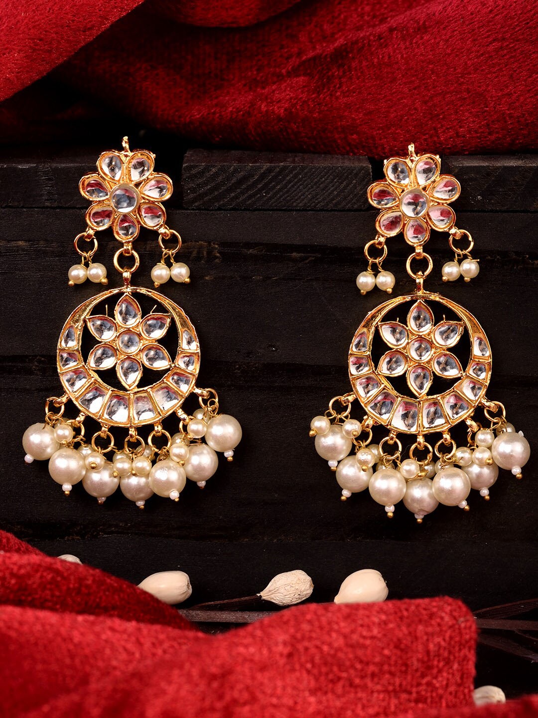 

Saraf RS Jewellery Gold-Toned Circular Pearl Beaded Drop Earrings