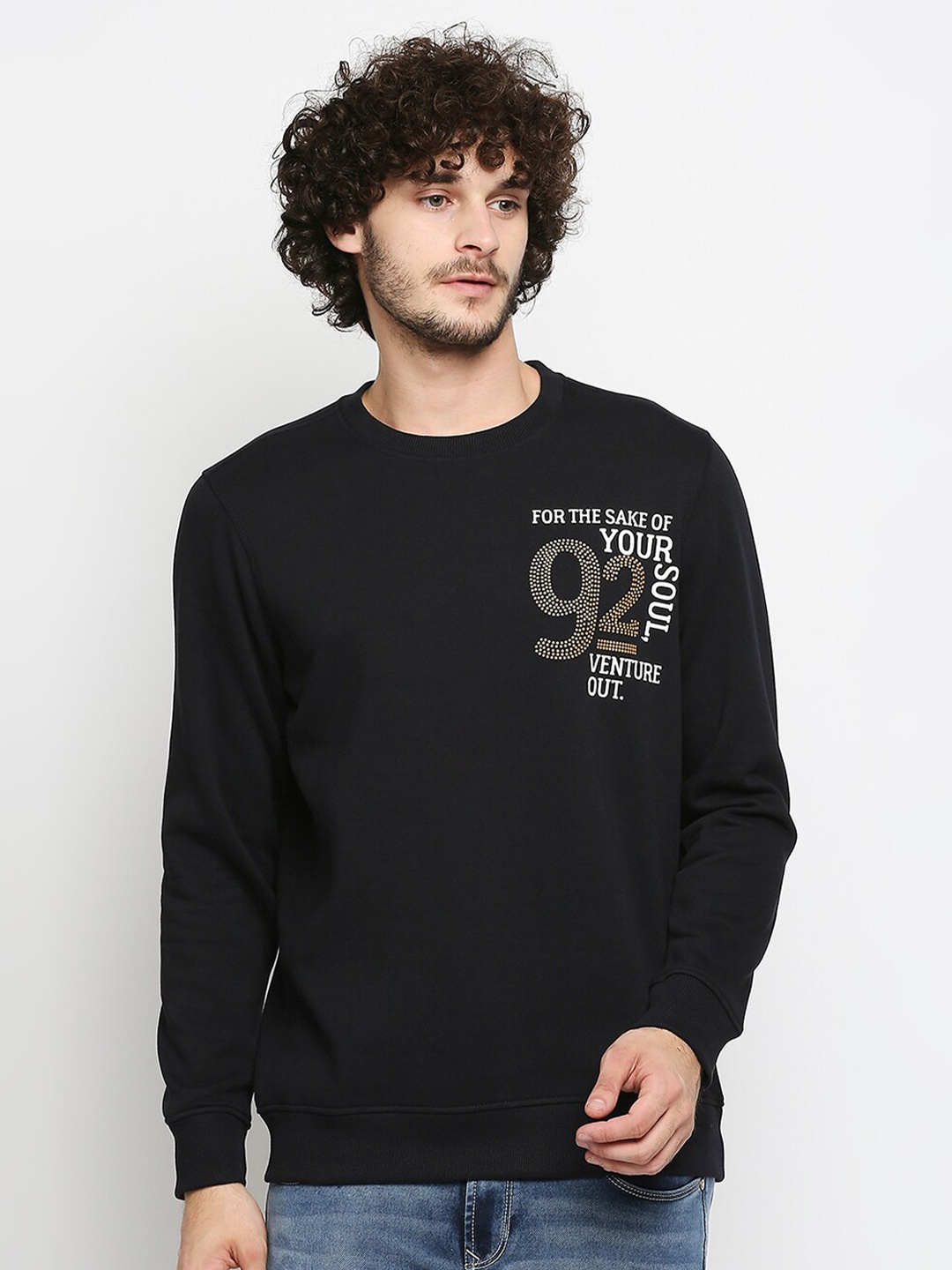 

SPYKAR Men Navy Blue Solid Sweatshirt