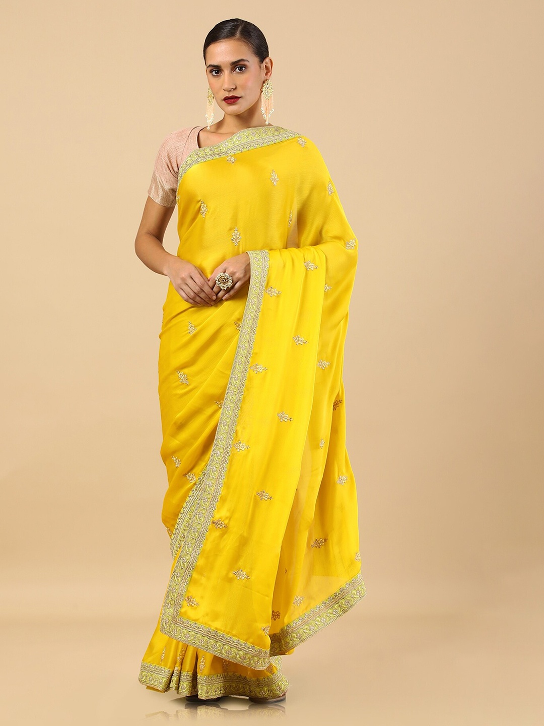 

Soch Yellow Ethnic Motifs Embroidered Chiffon Saree