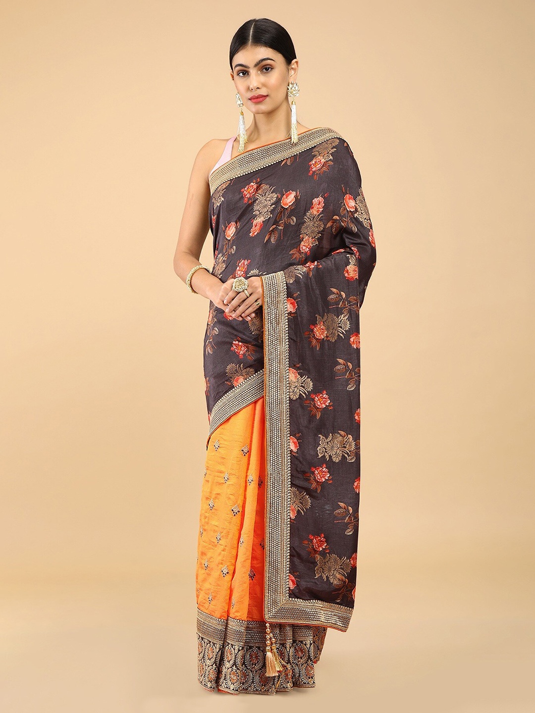

Soch Grey Printed Tussar Silk Saree