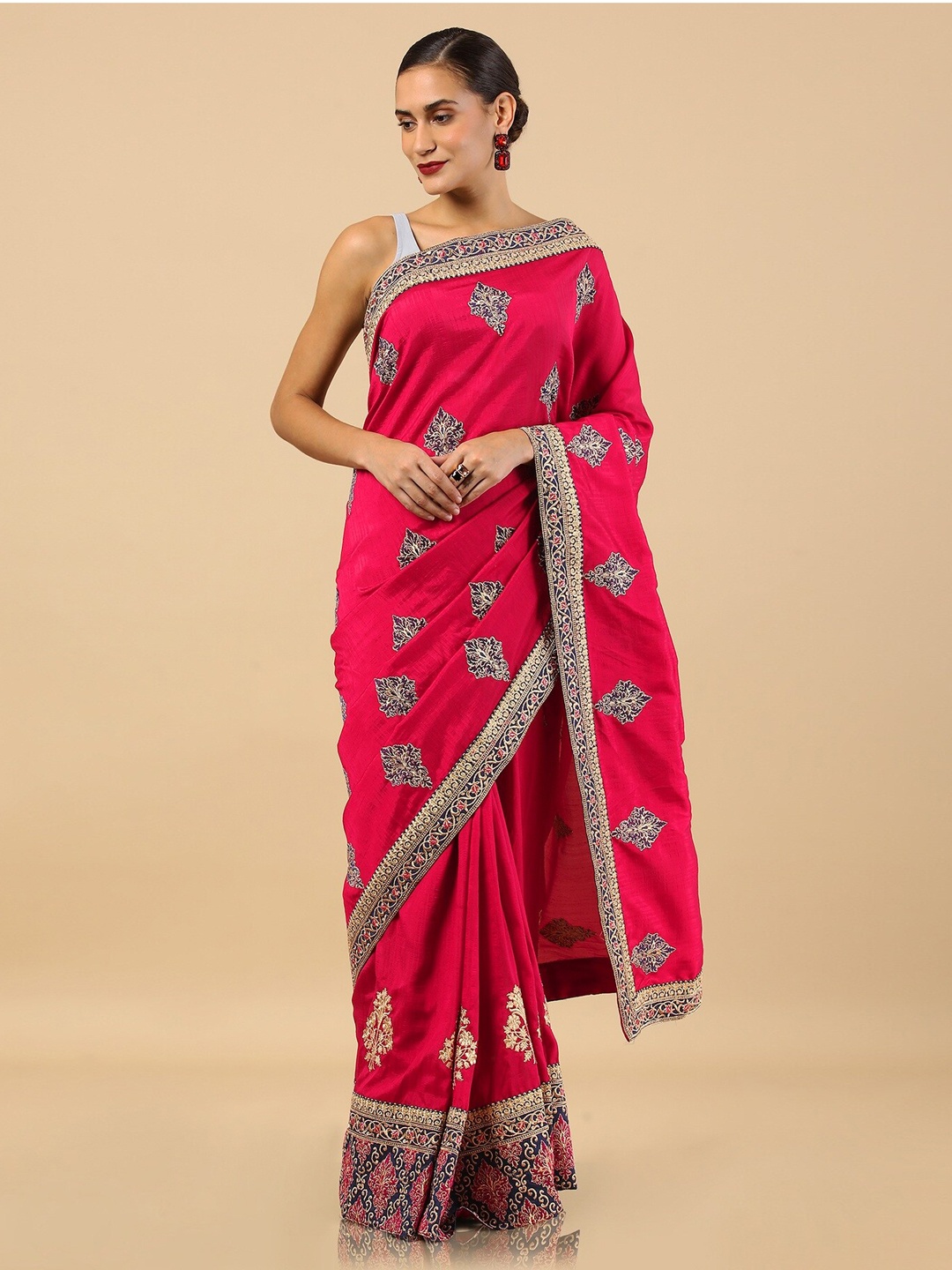 

Soch Maroon Ethnic Motifs Embroidered Tussar Saree