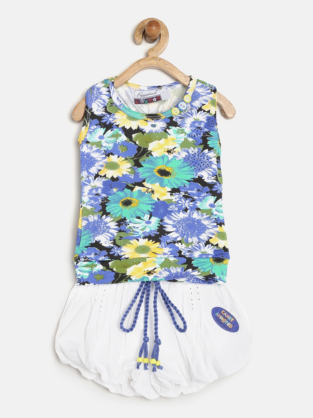 

Peppermint Girls Blue & White Floral Print Clothing Set