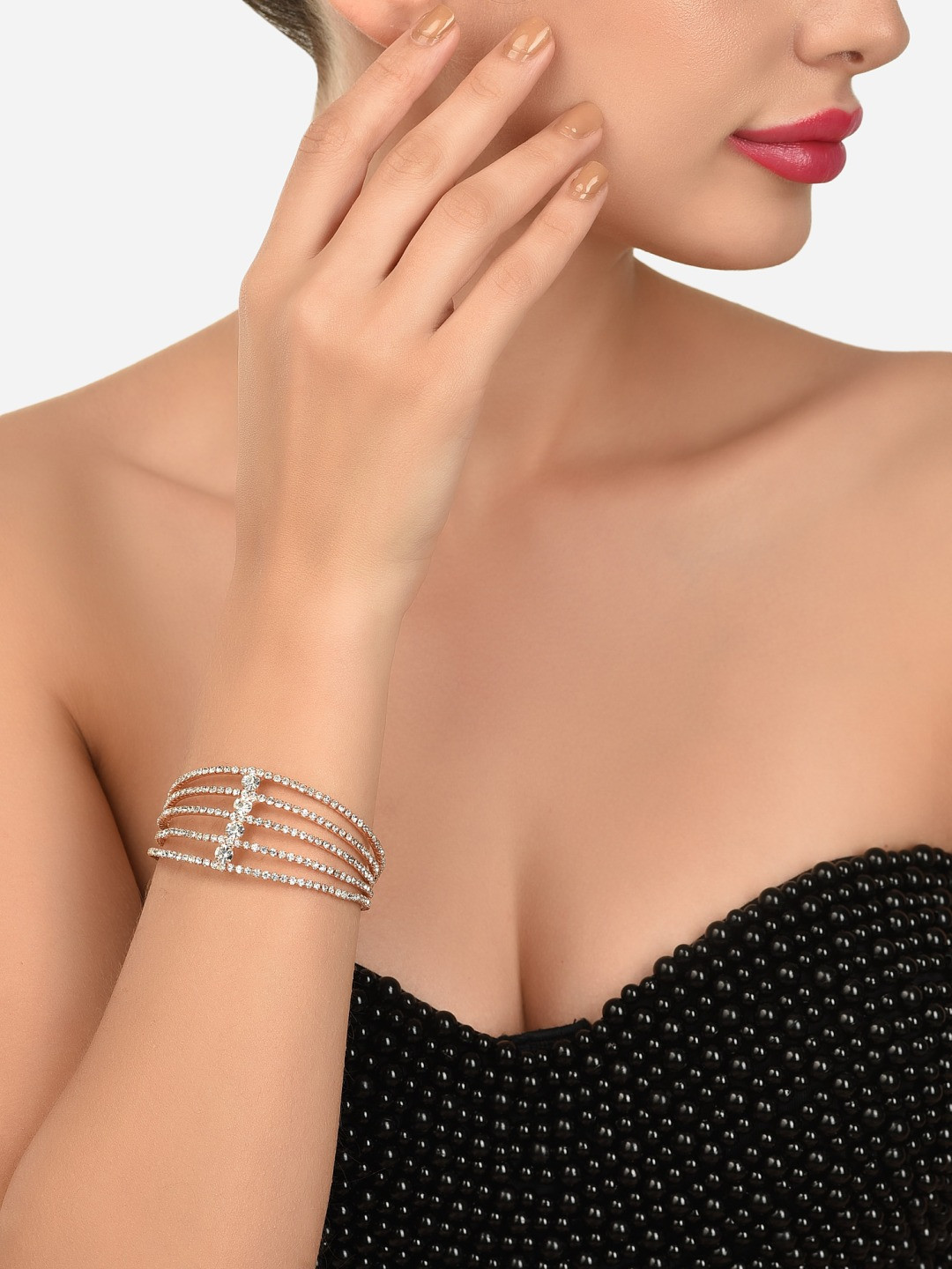 

Zaveri Pearls Women Rose Gold Plated & White Kada Bracelet