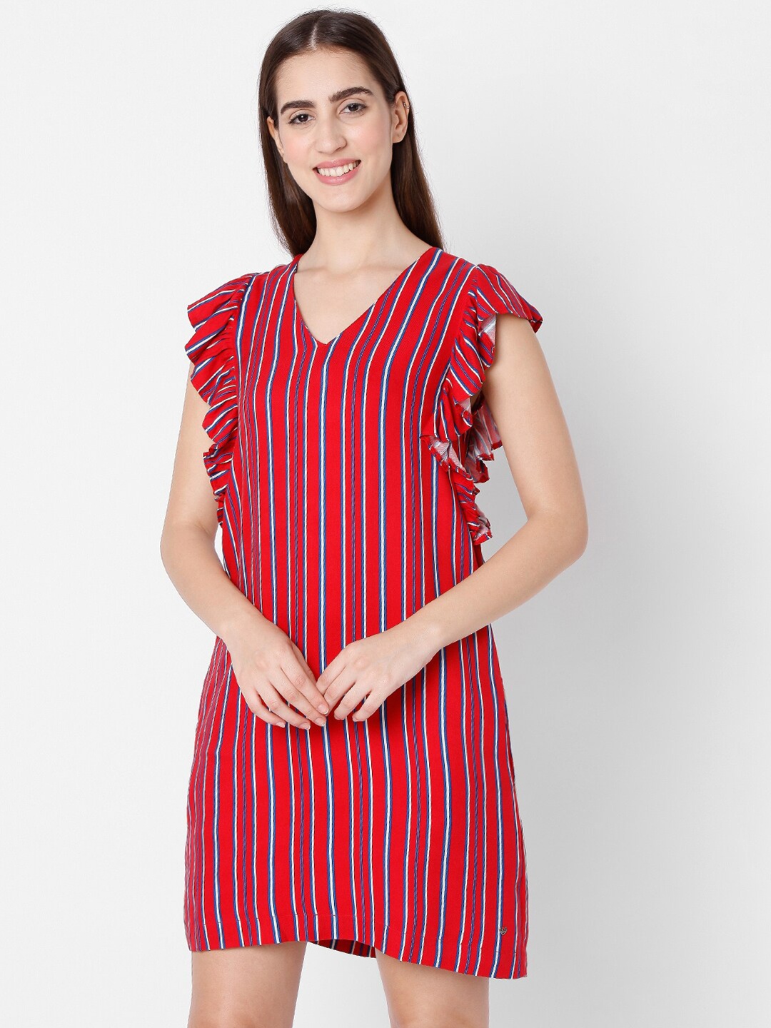 

SPYKAR Red Striped A-Line Dress