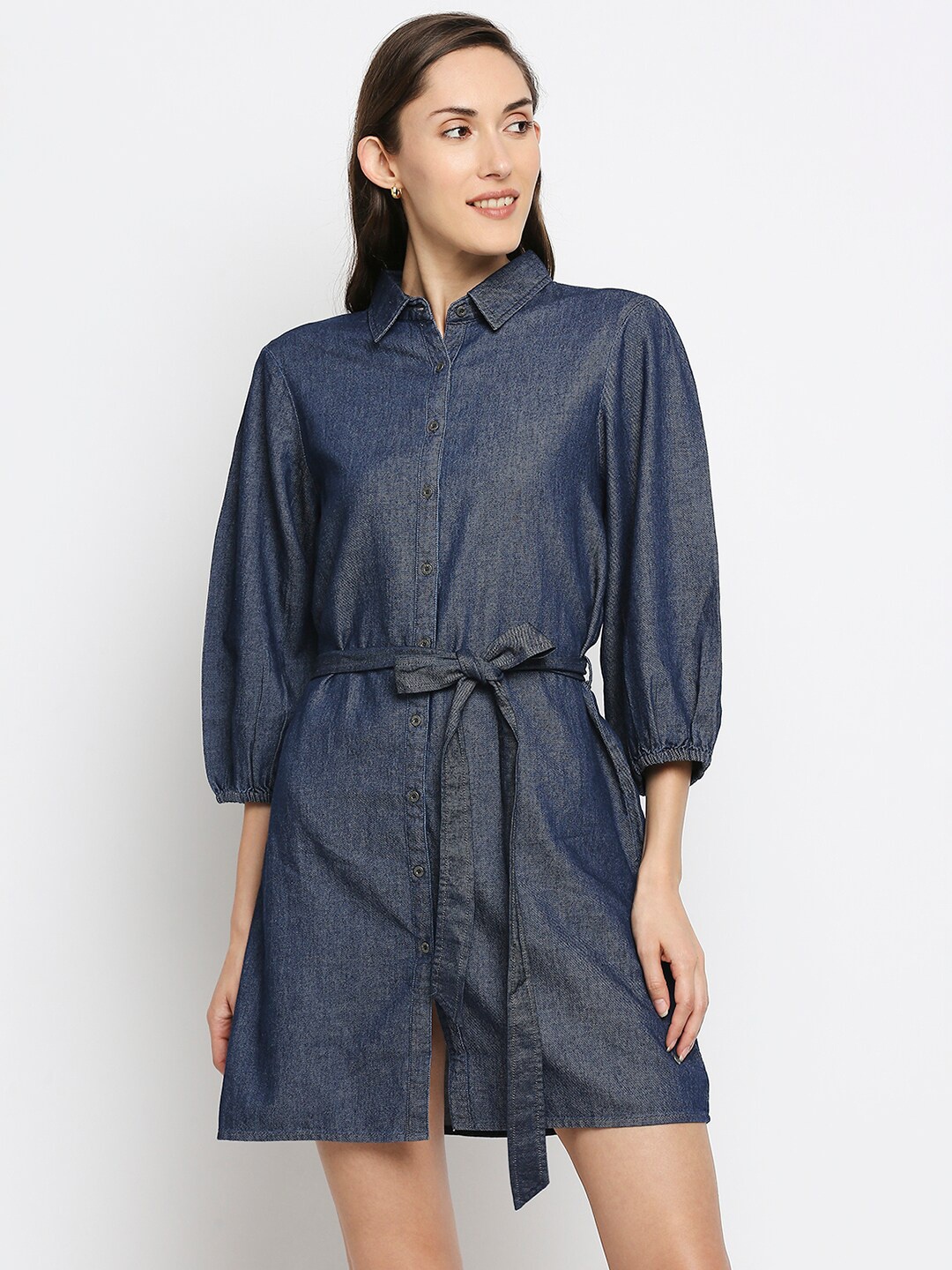 

SPYKAR Blue Solid Cotton Shirt Dress