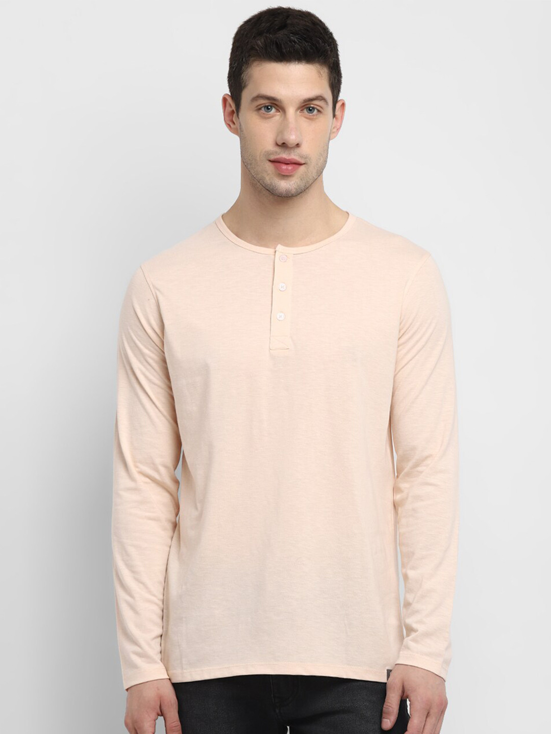 

Red Chief Men Cream-Coloured Henley Neck T-shirt