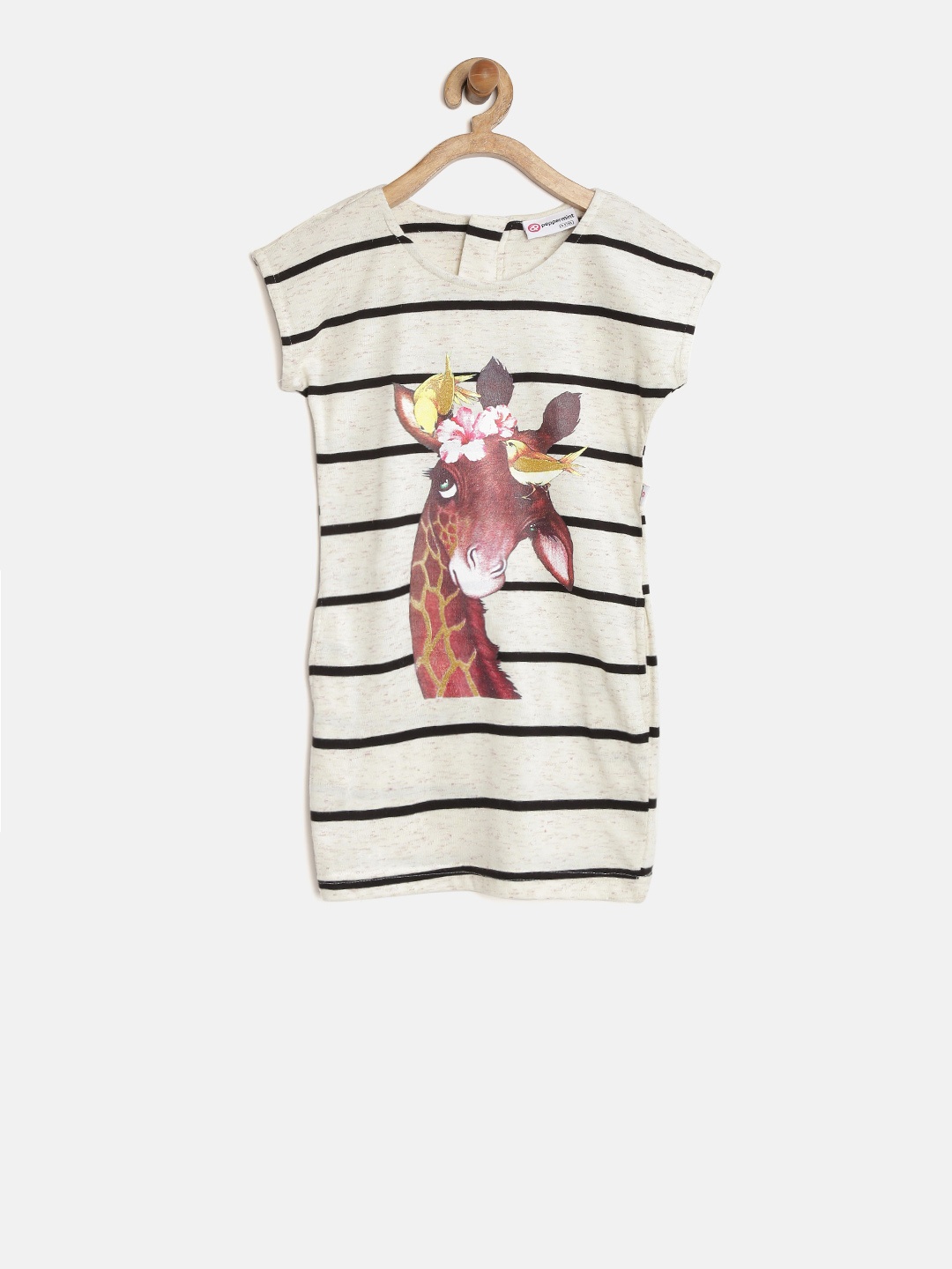 

Peppermint Girls Cream-Coloured Shimmer Striped Shift Dress