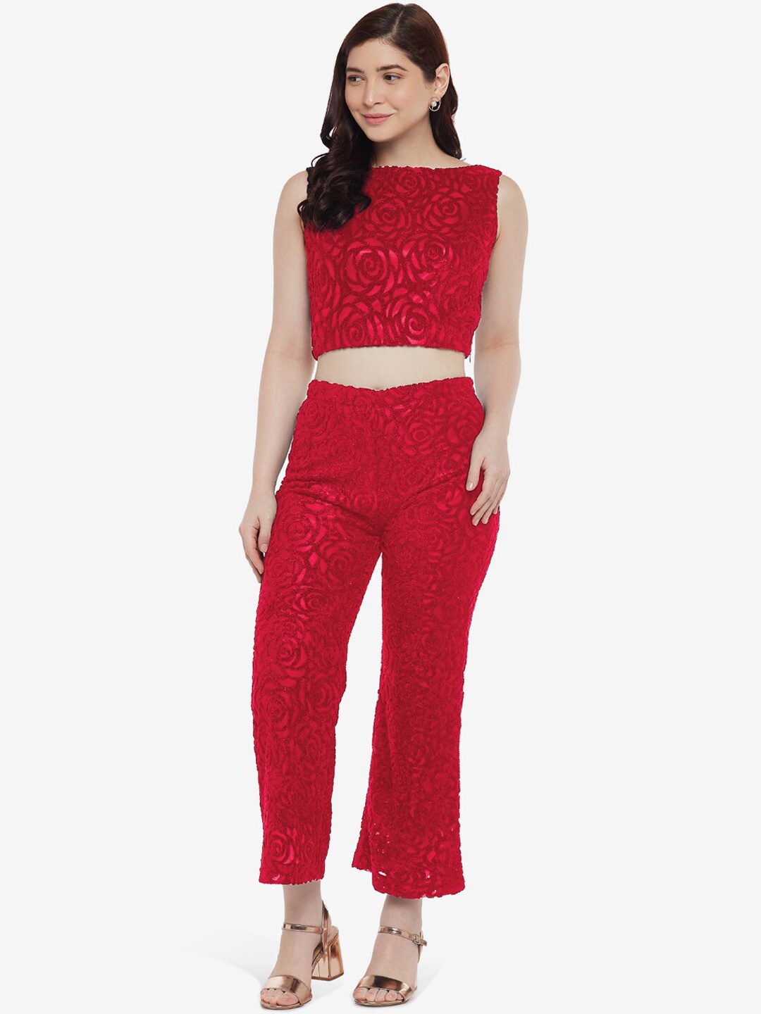 

Emmyrobe Women Red Self-Design Co-Ord Set