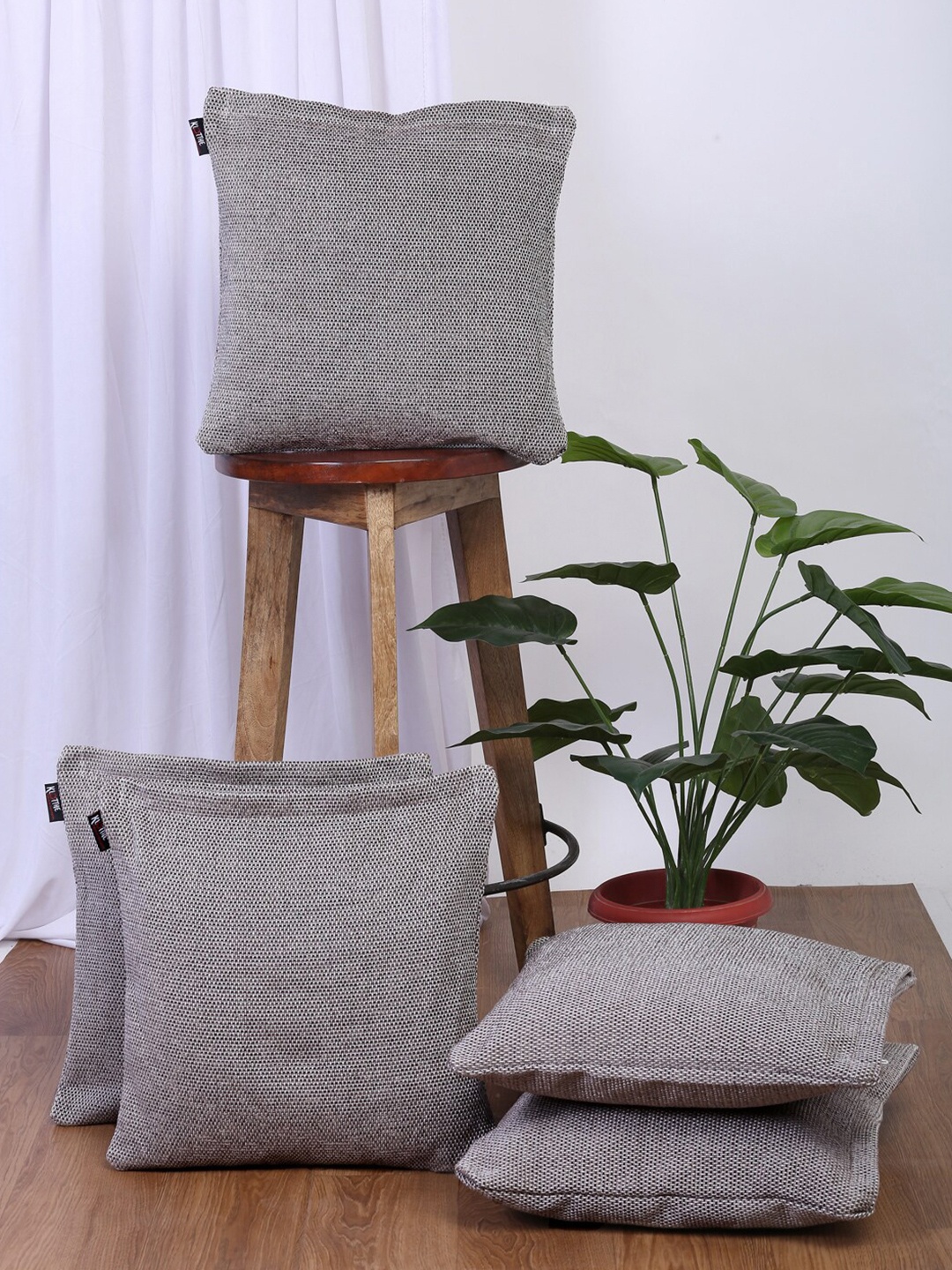 

KLOTTHE Grey Set of 5 Self Design 12"X12" Square Cushion Covers