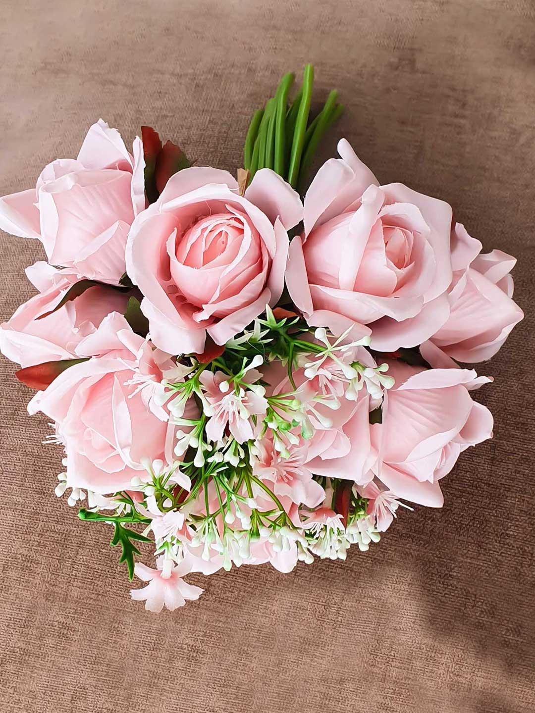 

Art Street 10 Light Pink Rose Artificial Flowers in a Single Bunch with Stem