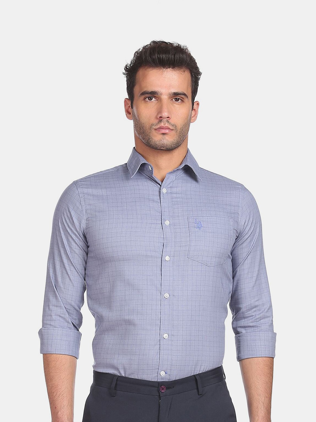 

U S Polo Assn Men Blue Checks Casual Shirt