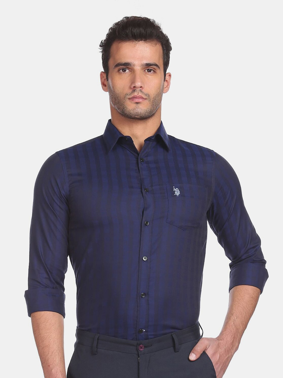 

U S Polo Assn Men Blue Striped Casual Shirt