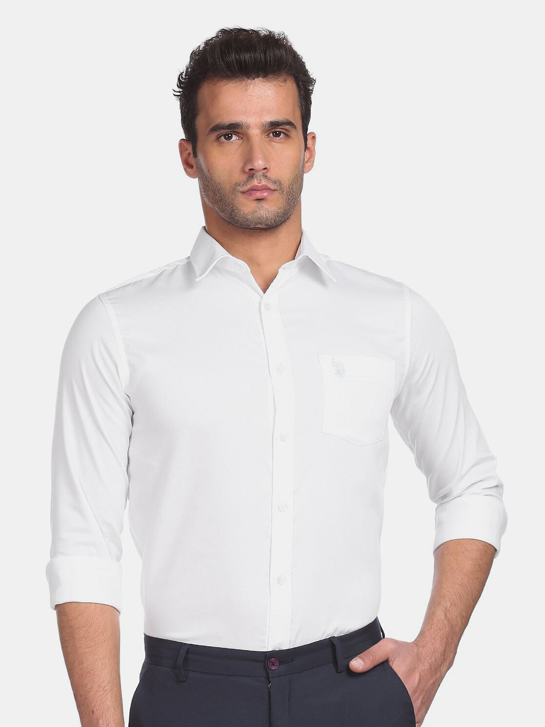 

U S Polo Assn Men Cotton White Casual Shirt