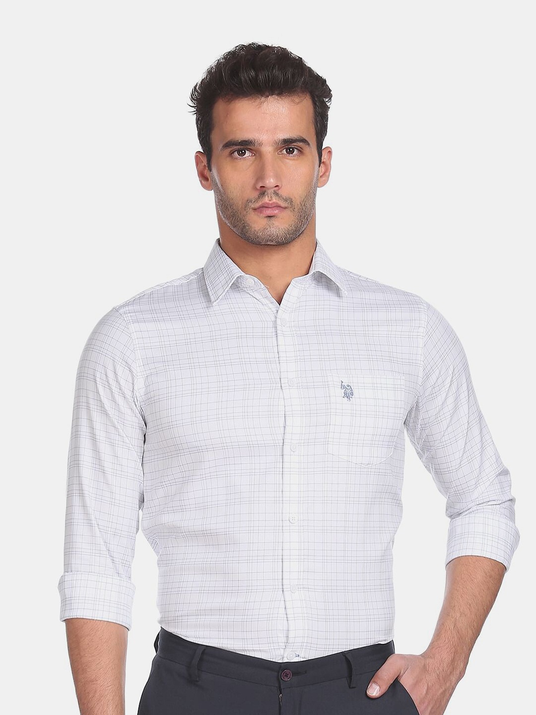 

U S Polo Assn Men White Checked Casual Shirt