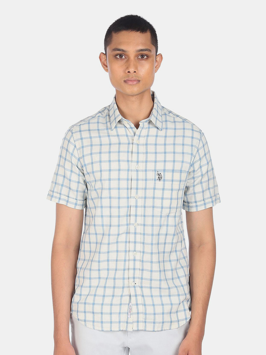 

U S Polo Assn Men Blue Tartan Checked Casual Shirt