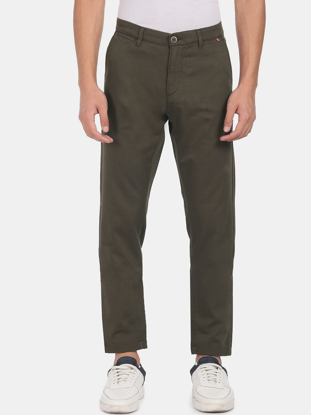 

U S Polo Assn Men Green Mid Rise Solid Chinos Casual Trousers