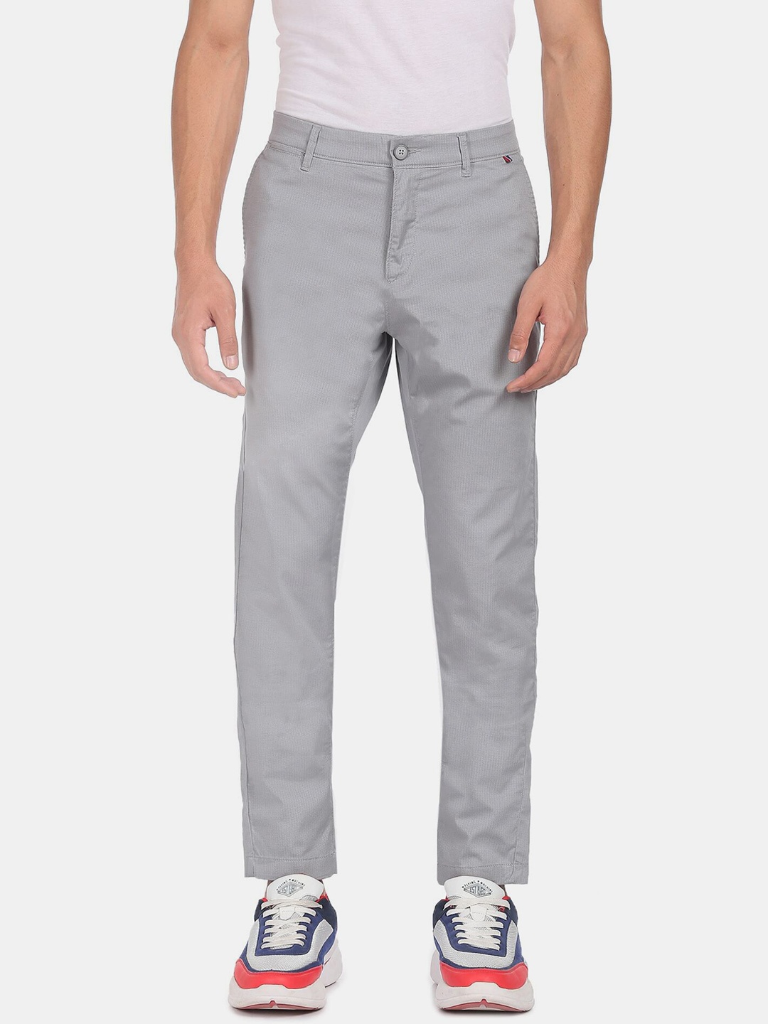 

U.S. Polo Assn. Men Grey Patterned Regular Fit Trousers