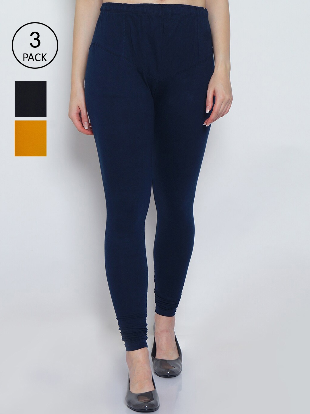 

GRACIT Women Pack of 3 Black & Navy Blue Solid Leggings