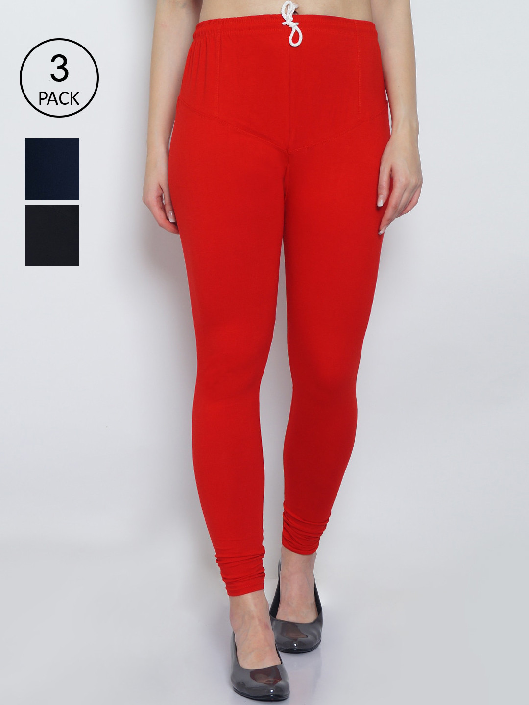 

GRACIT Women Pack Of 3 Red Solid Churidar-Length Leggings