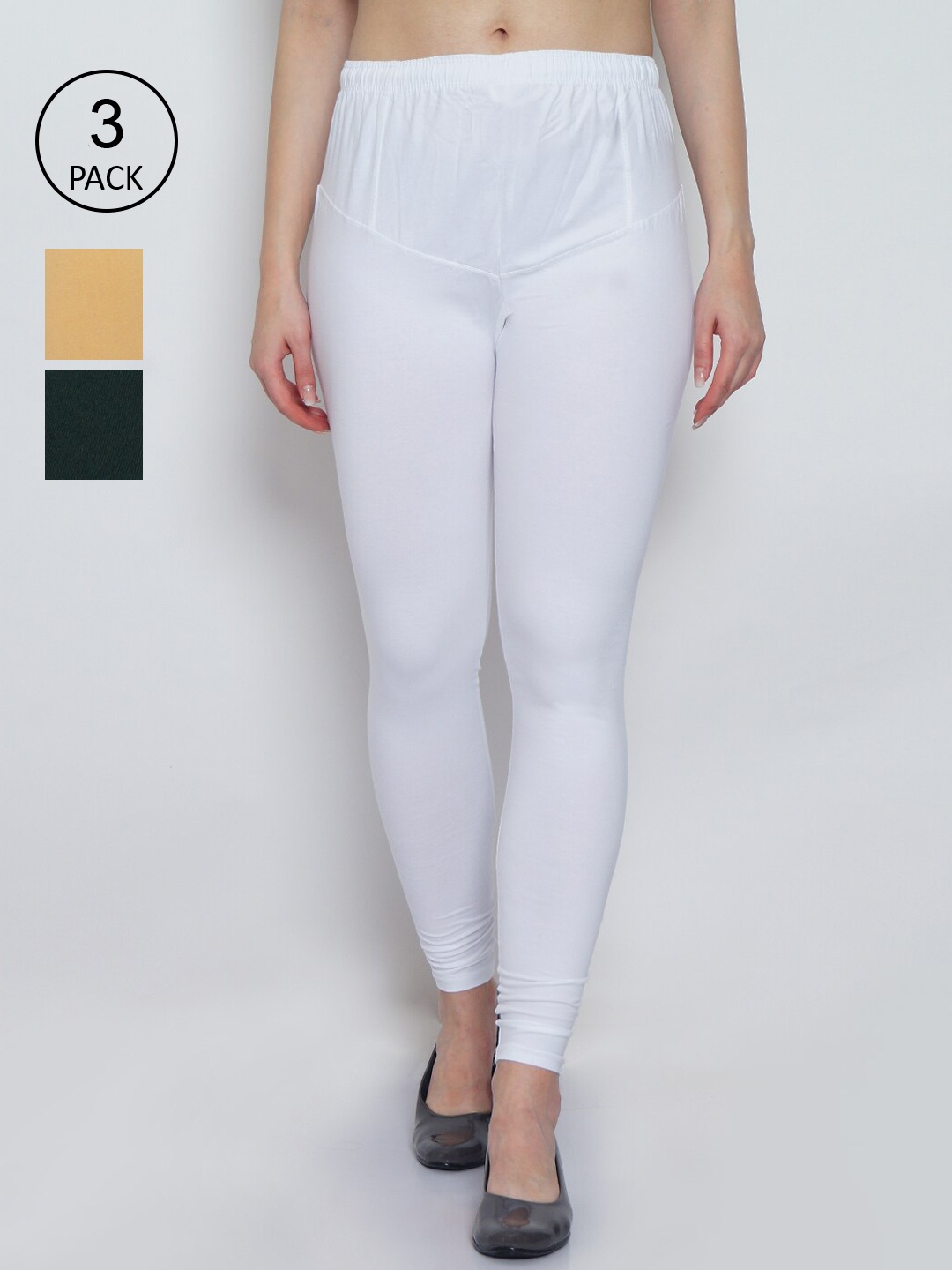 

GRACIT Women Pack Of 3 Solid Churidhar-Length Leggings, White