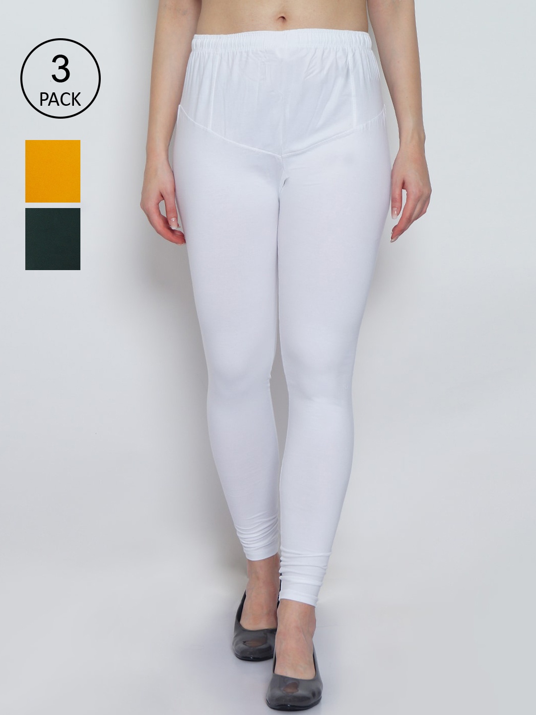 

GRACIT Women White & Green Pack Of 3 Leggings