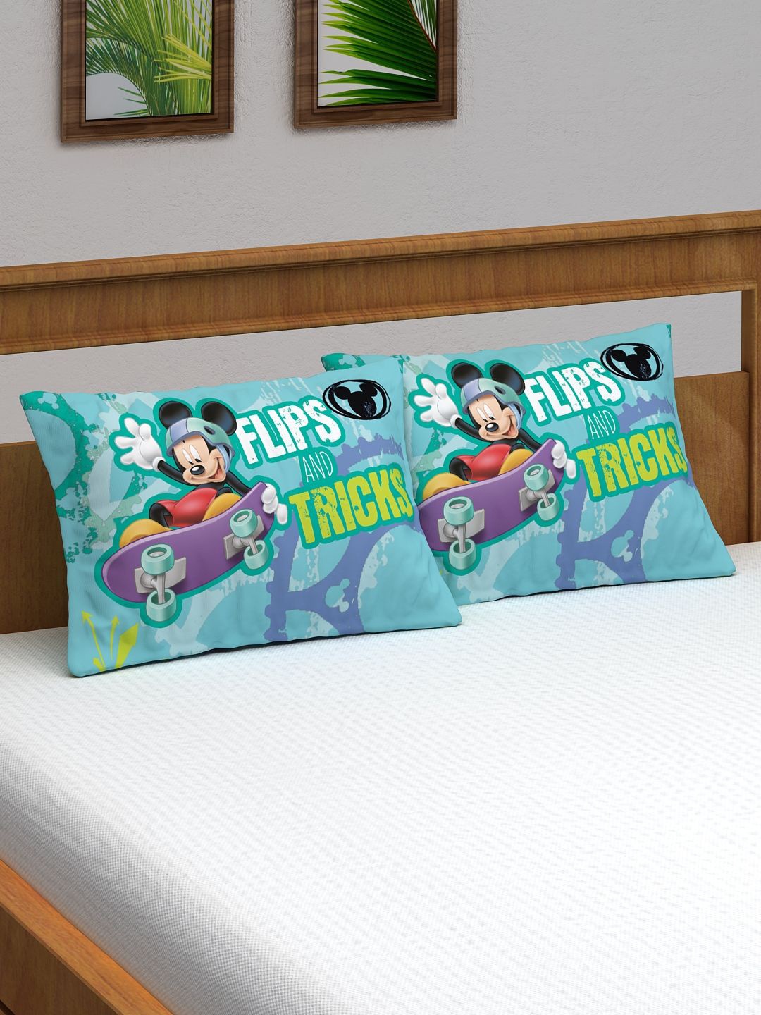 

Disney Kids Pack of 2 Green Mickey Mouse Printed 180 TC Pure Cotton Pillow Covers