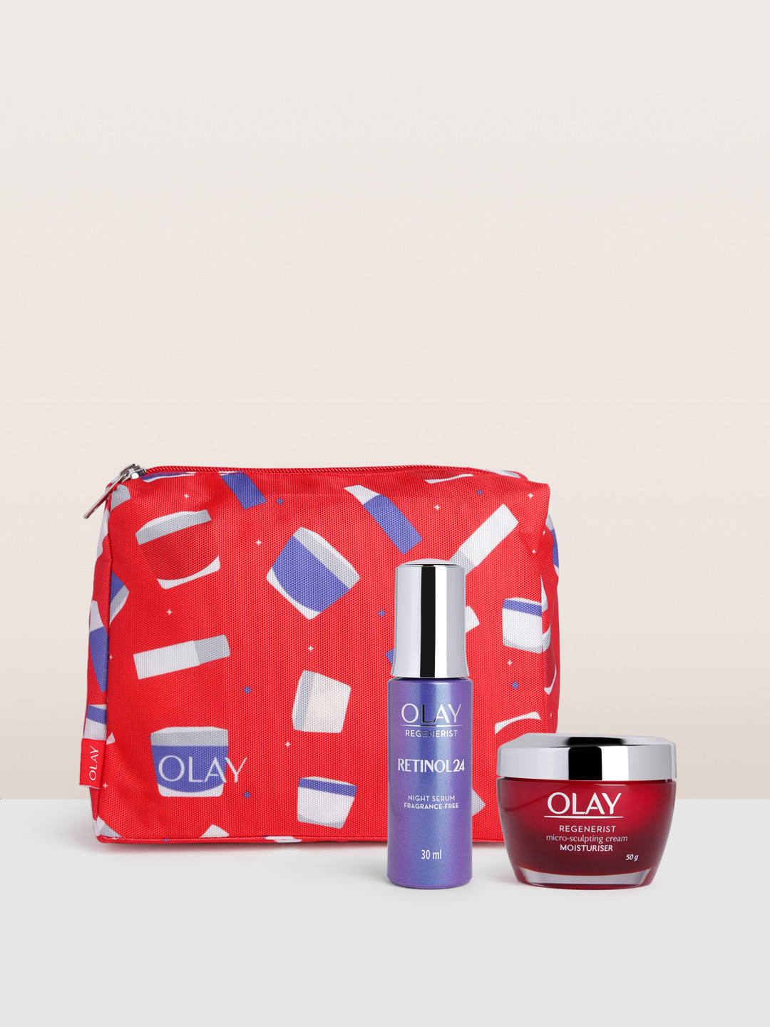 

Olay Round The Clock Skincare with Niacinamide Day Cream & Retinol Night Serum, Red